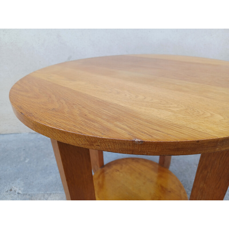 Vintage Art Deco pedestal table in light oakwood