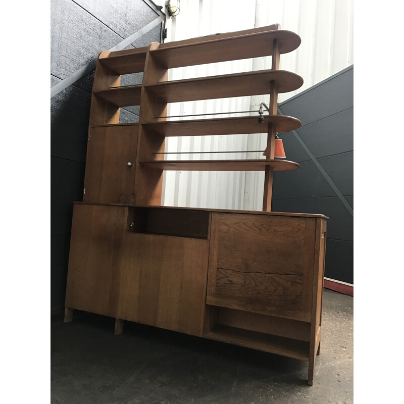 Oakwood bookcase by René Jean Caillette - 1960s