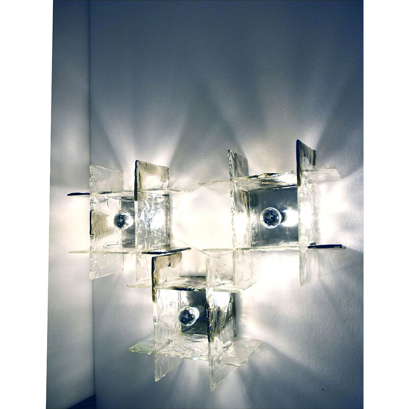 Set of 3 vintage wall lamps by Carlo Nason for Mazzega Murano, 1970s