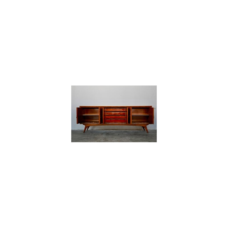 Pair of mid-century Italian cherry and walnut sideboards, 1950s