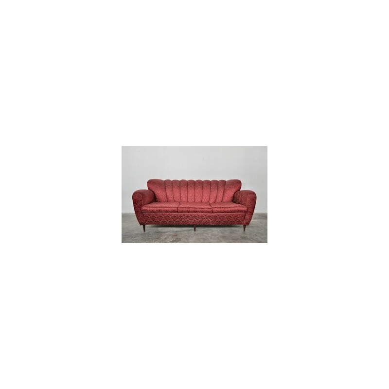 Mid-century Italian red and gold 3-seater sofa by Paolo Buffa, 1950s