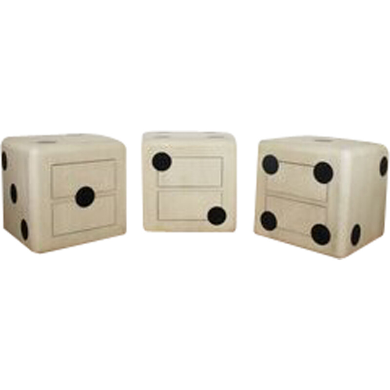 Ensemble de 3 cubes dado vintage en bois de hêtre avec roues et deux tiroirs, Italie 1980