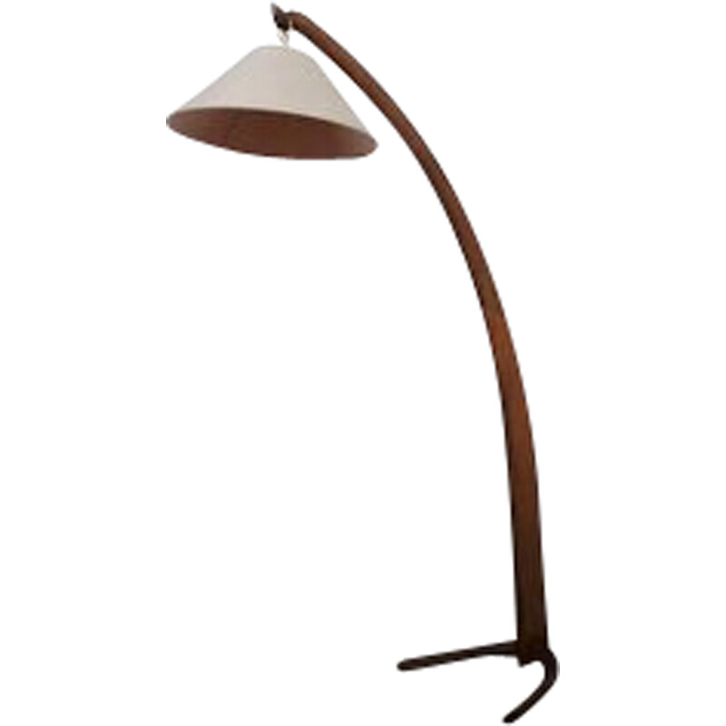 Lámpara de pie de arco de madera vintage, años 50