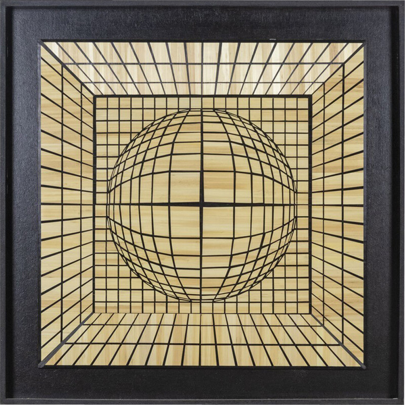 Vintage kinetic panel in straw marquetry