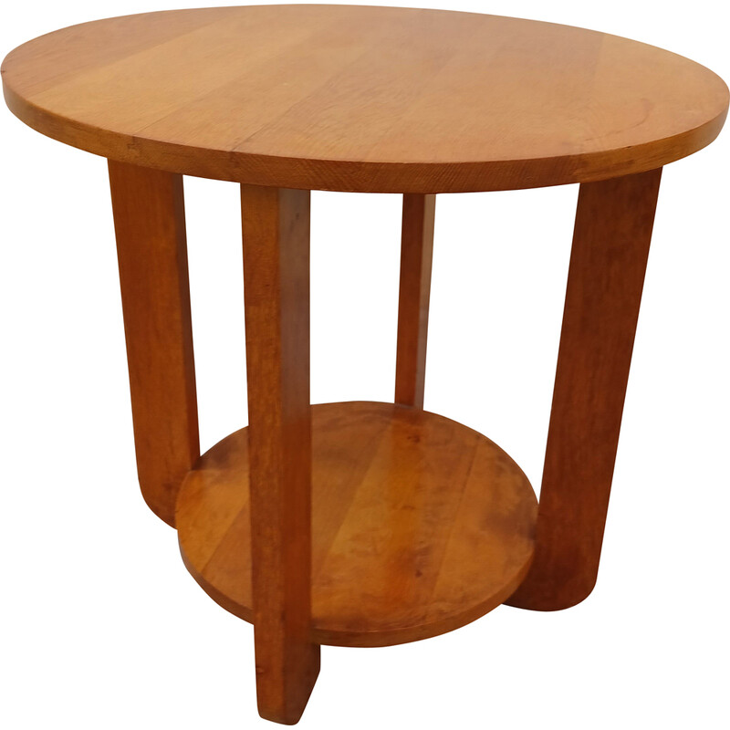 Vintage Art Deco pedestal table in light oakwood