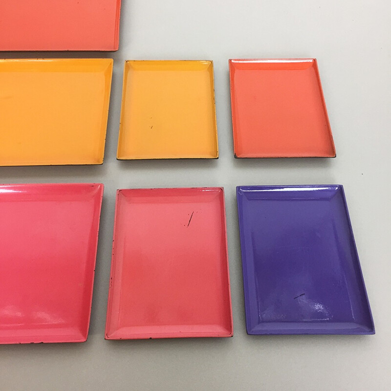 Set of 8 mid century multicolor tray elements - 1960s
