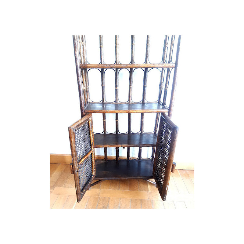 Vintage bookcase in rattan and cane, 1960-1970