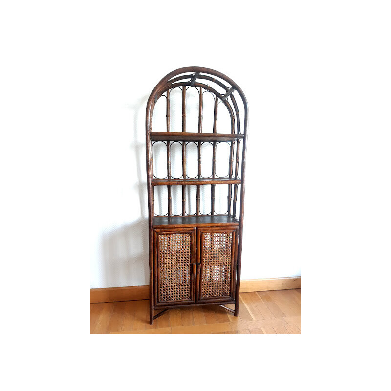 Vintage bookcase in rattan and cane, 1960-1970