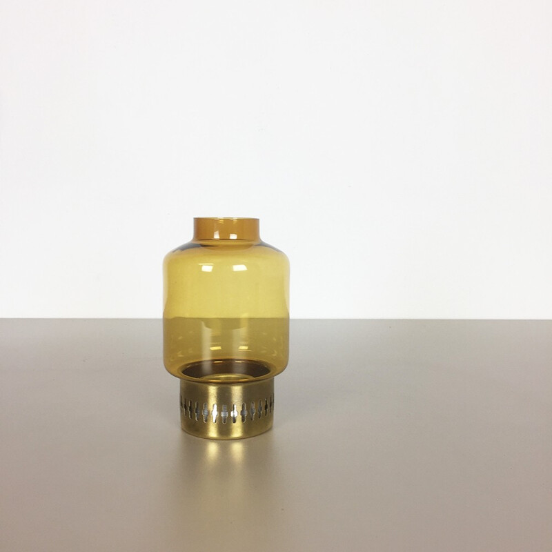 Vintage yellow-ochre glass desk candlestick by Hans Agne Jakobsson for Markaryd, Sweden 1960