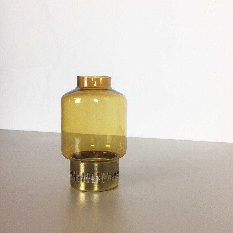 Vintage yellow-ochre glass desk candlestick by Hans Agne Jakobsson for Markaryd, Sweden 1960