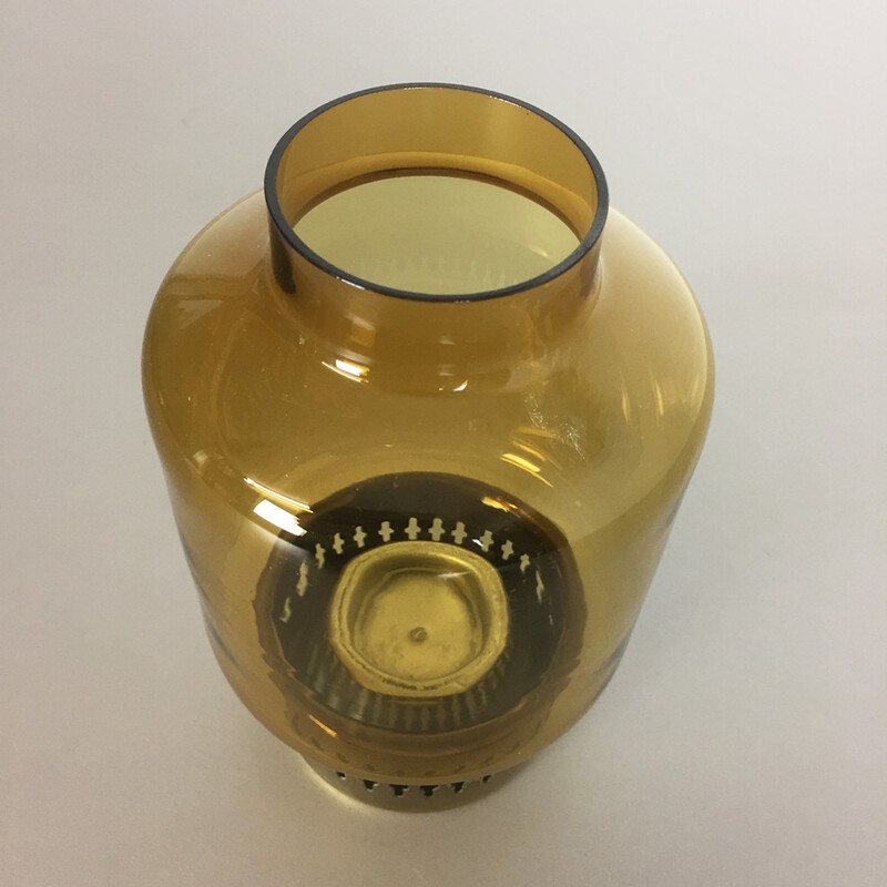 Vintage-Schreibtischkerzenhalter aus gelb-ockerfarbenem Glas von Hans Agne Jakobsson für Markaryd, Schweden 1960