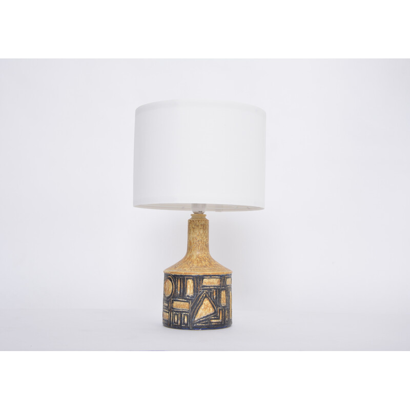 Lampe de table vintage danoise en céramique jaune par Jette Hellerøe