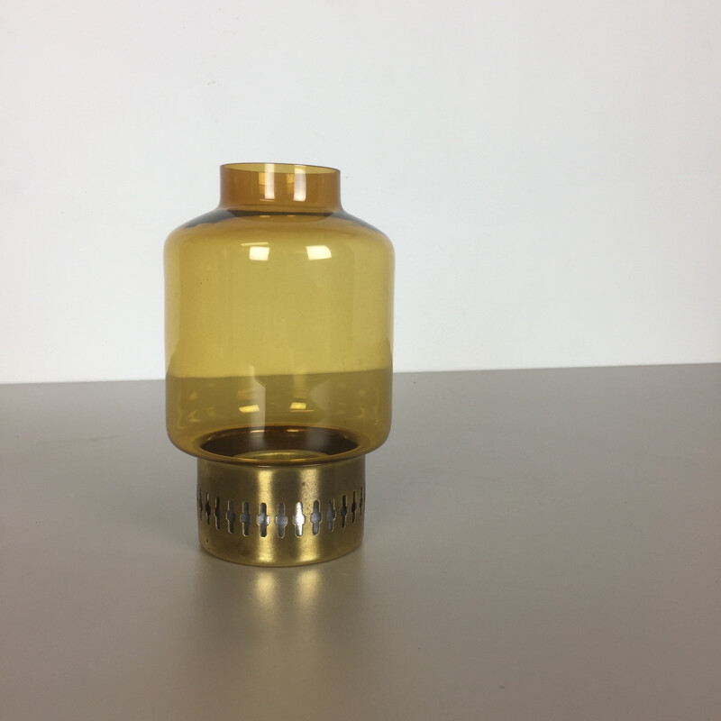 Vintage yellow-ochre glass desk candlestick by Hans Agne Jakobsson for Markaryd, Sweden 1960