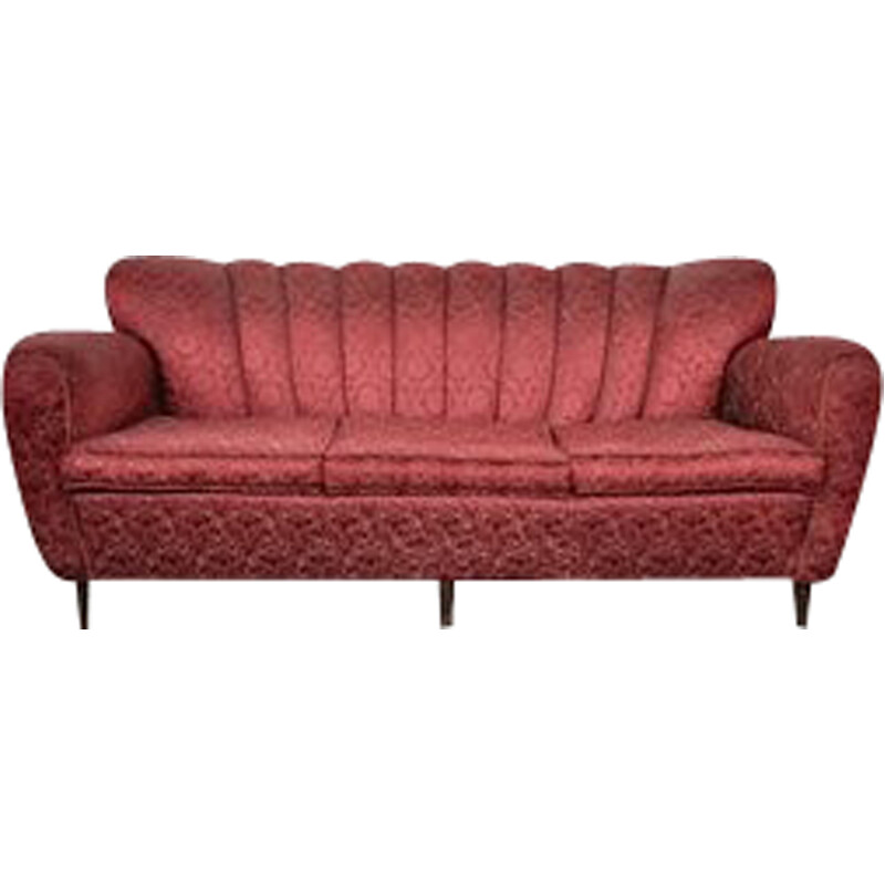 Mid-century Italian red and gold 3-seater sofa by Paolo Buffa, 1950s
