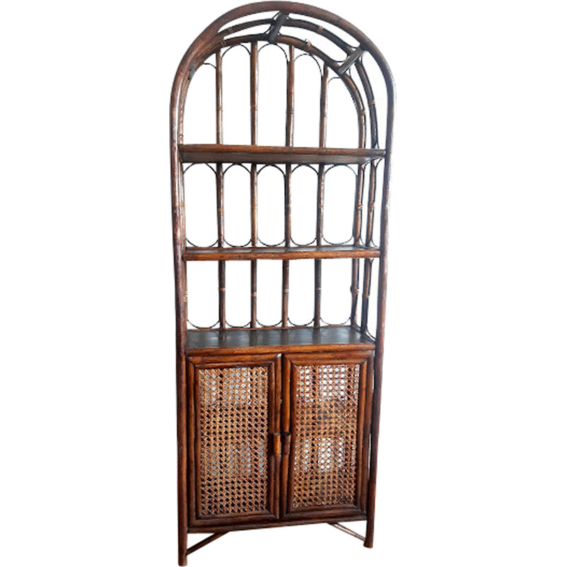 Vintage bookcase in rattan and cane, 1960-1970