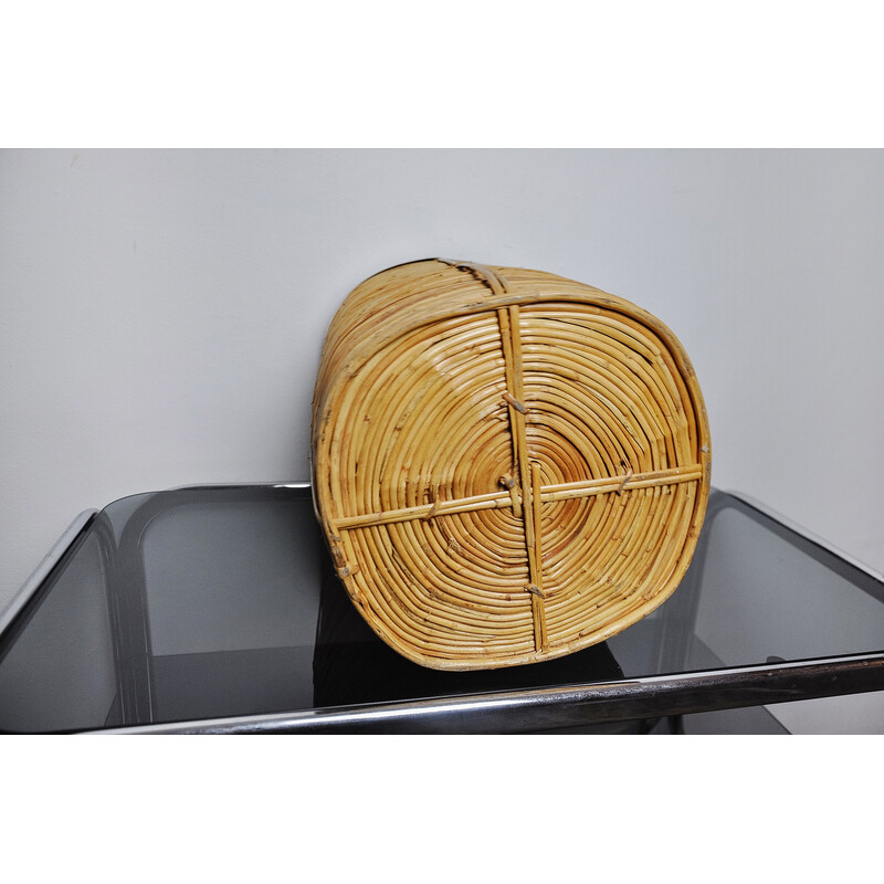 Vintage umbrella stand in rattan and brass, Italy 1970