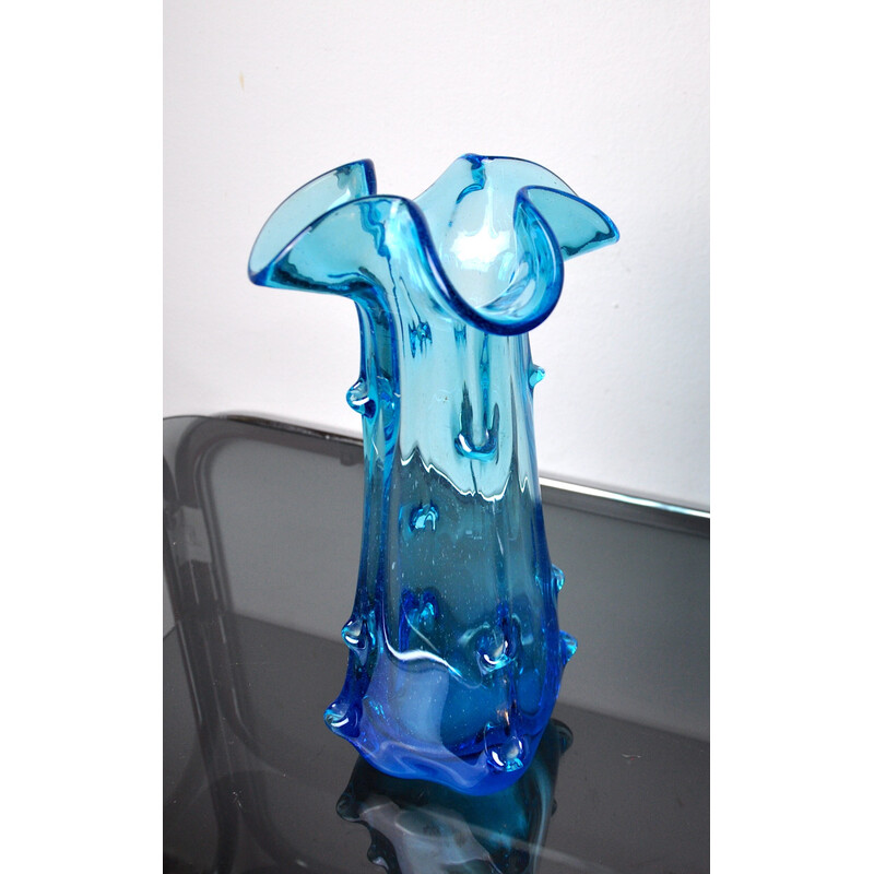 Vintage blue Murano glass vase, Italy 1970