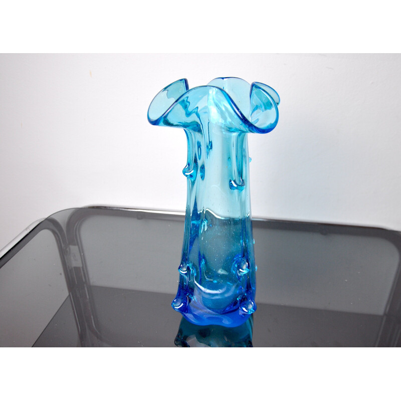 Vintage blue Murano glass vase, Italy 1970