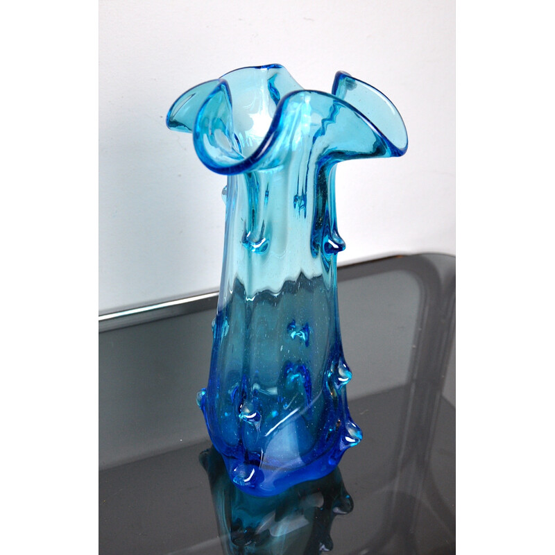 Vintage blue Murano glass vase, Italy 1970