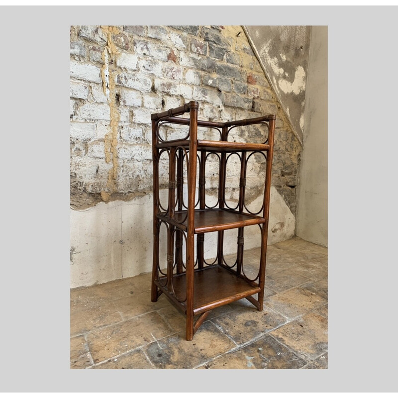 Vintage bamboo and rattan floor shelf, 1960