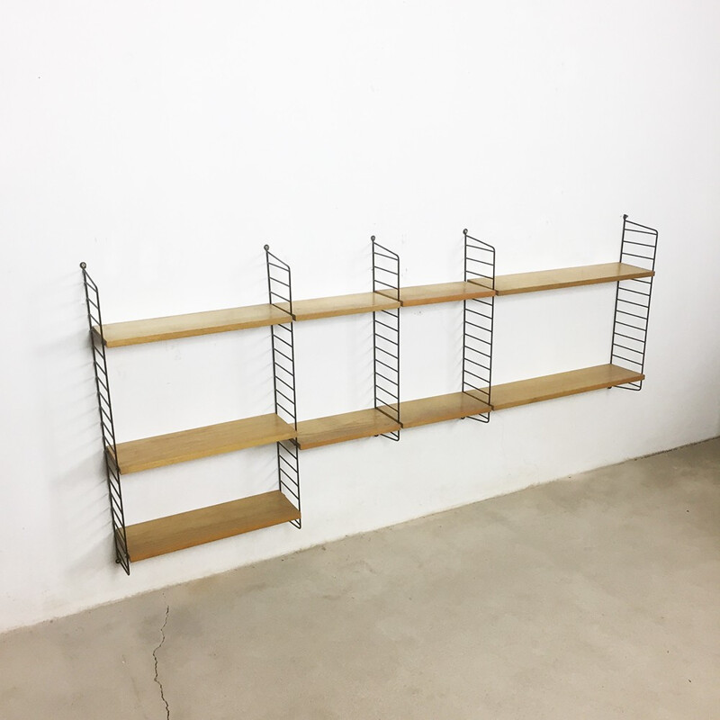 Danish string regal wall unit in ash wood by Nisse Strinning, Sweden - 1960s