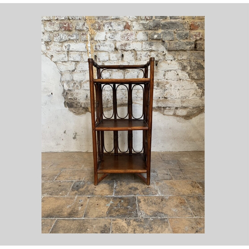 Vintage bamboo and rattan floor shelf, 1960