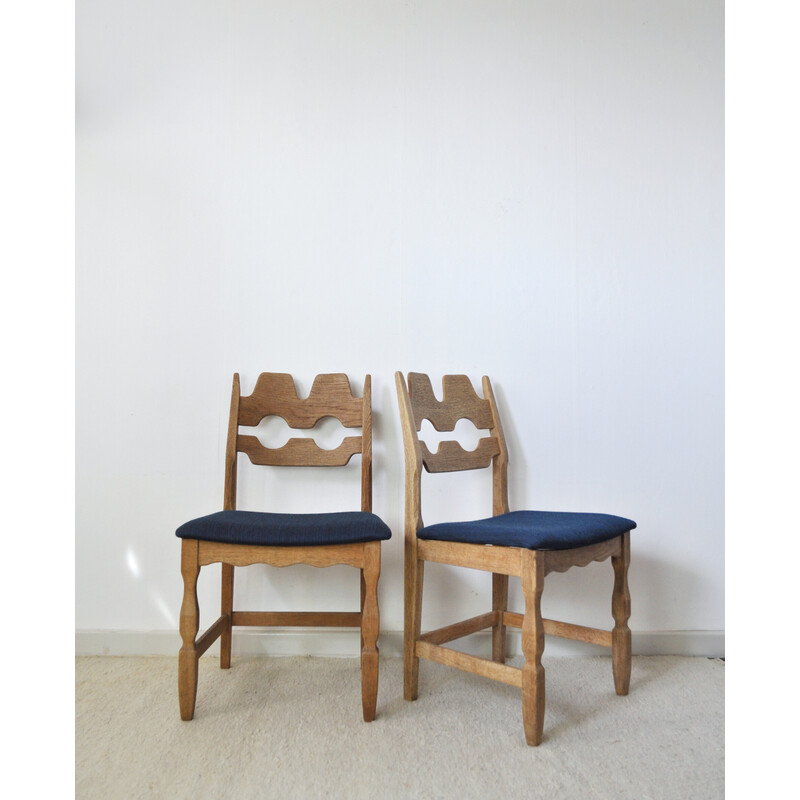 Juego de 4 sillas de comedor vintage de madera de roble de Henning Kjaernulf