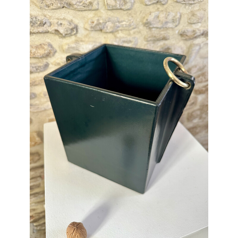 Vintage leather basket by Jacques Adnet