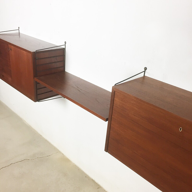 Wall Unit in Teak with Cabinets by Nisse Strinning for String Design AB - 1960s