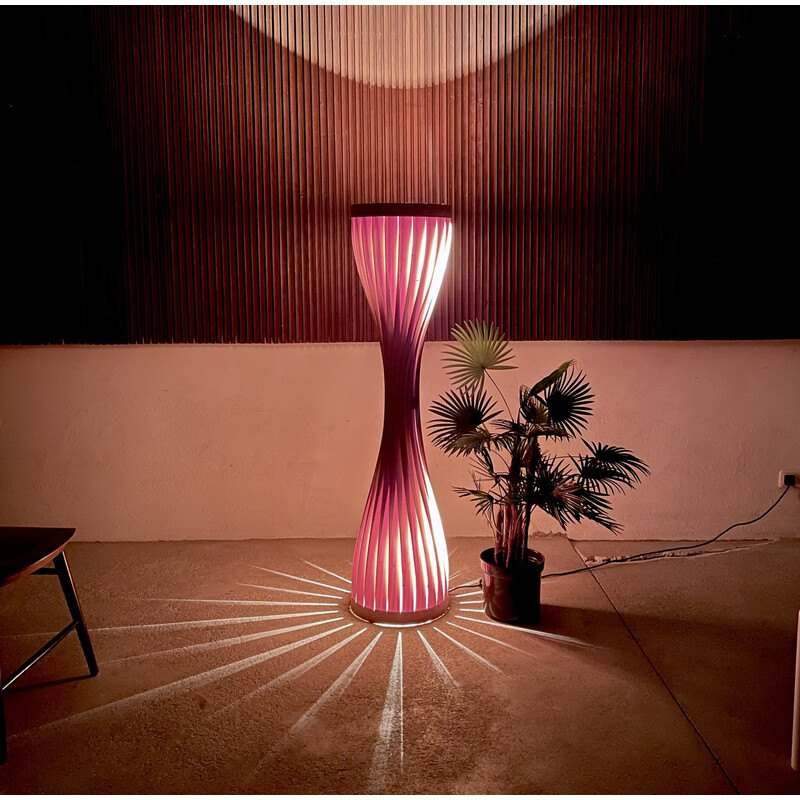 Vintage pine wood veneer Lamellar floor lamp by Hans Agne Jakobsson, Sweden 1960s