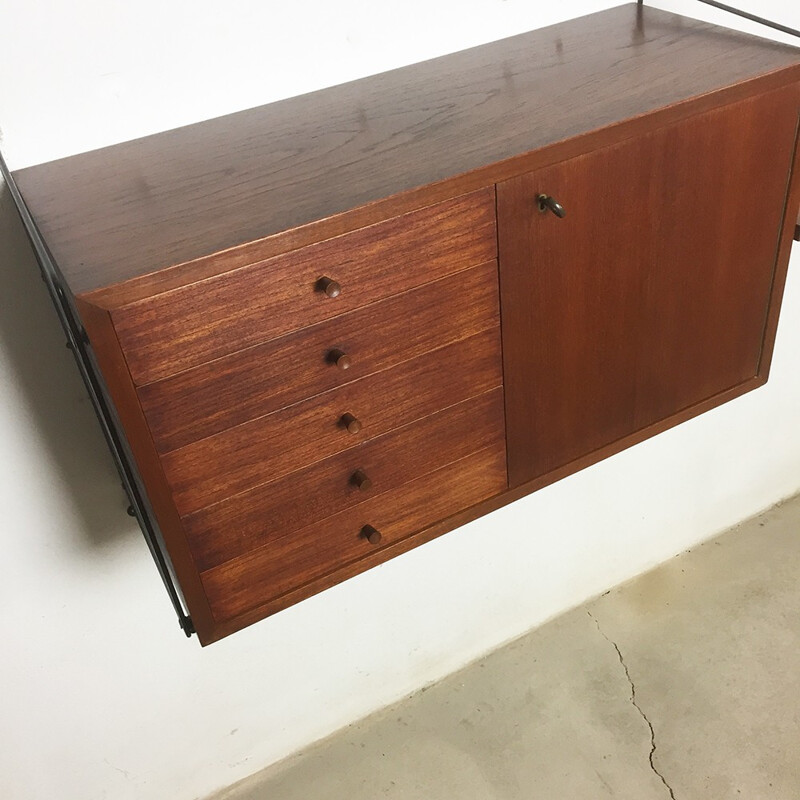 Wall Unit in Teak with Cabinets by Nisse Strinning for String Design AB - 1960s