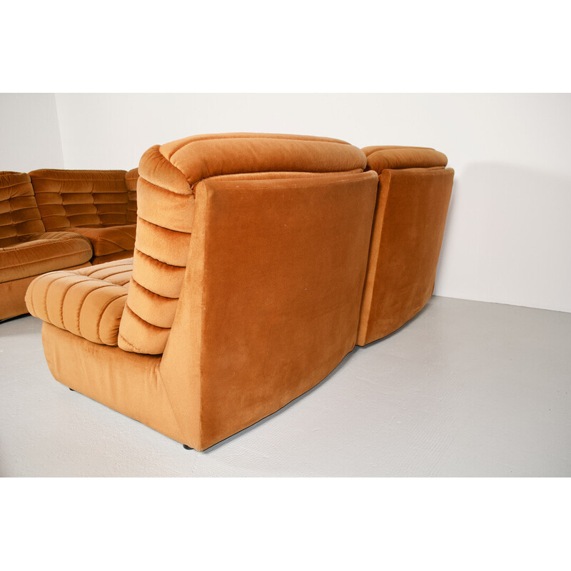Set aus 4 modularen Vintage-Sesseln mit orangefarbenem Polsterstoff, 1970