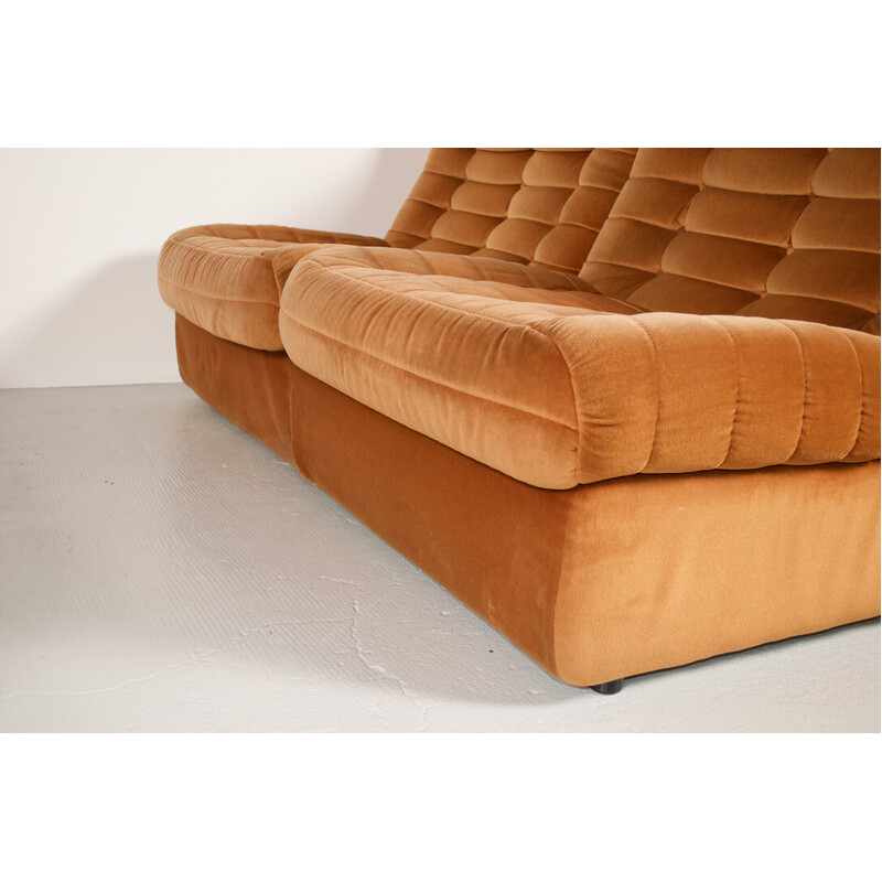Ensemble de 4 fauteuils vintage modulables en tissu capitonné orange, 1970