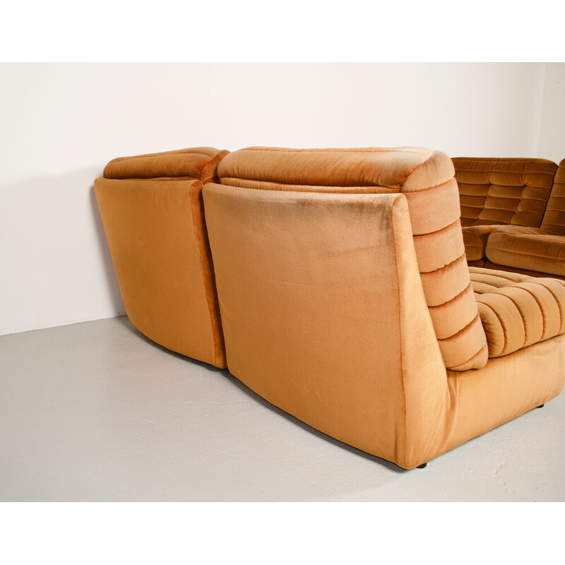 Set of 4 vintage modular armchairs in orange upholstery, 1970