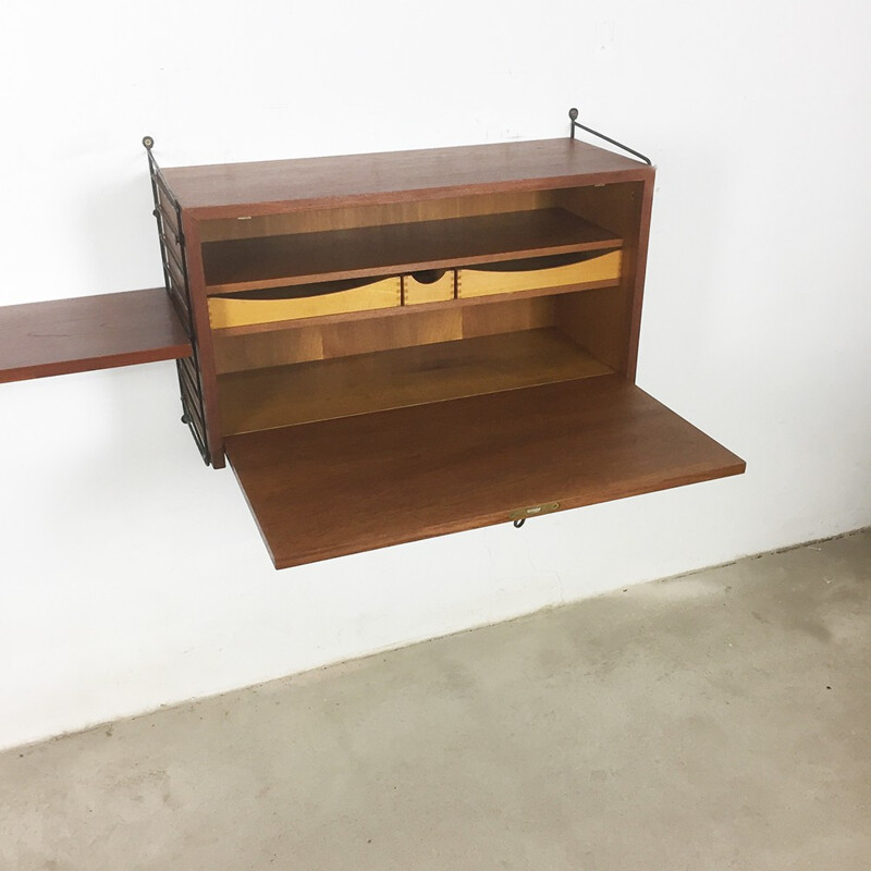 Wall Unit in Teak with Cabinets by Nisse Strinning for String Design AB - 1960s