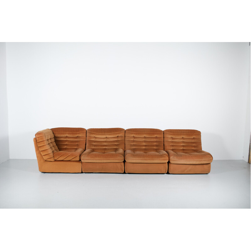 Set of 4 vintage modular armchairs in orange upholstery, 1970