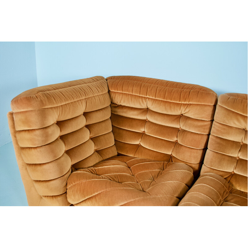 Set of 4 vintage modular armchairs in orange upholstery, 1970