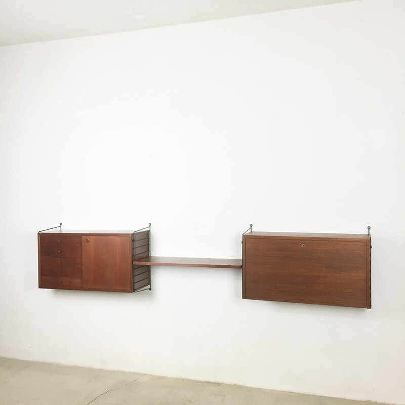 Wall Unit in Teak with Cabinets by Nisse Strinning for String Design AB - 1960s