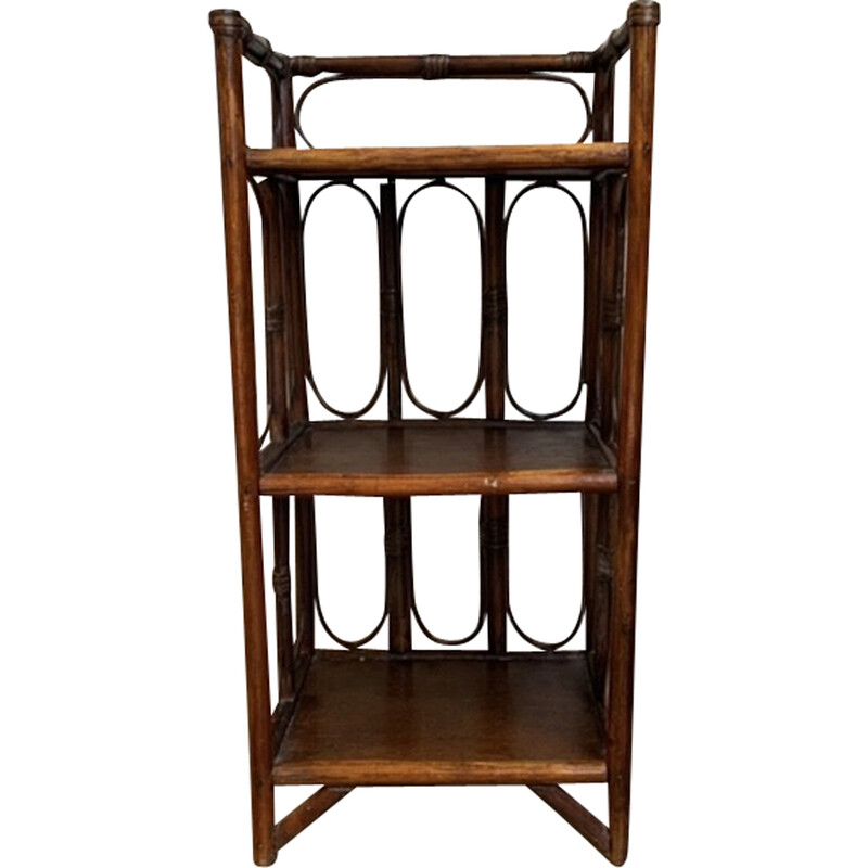 Vintage bamboo and rattan floor shelf, 1960