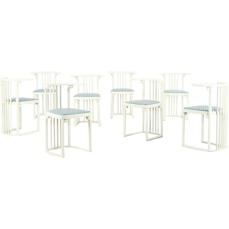 Set of 8 vintage chairs model Fledermaus "729 / 728 T" by Josef Hoffmann for Wittmann, 1980