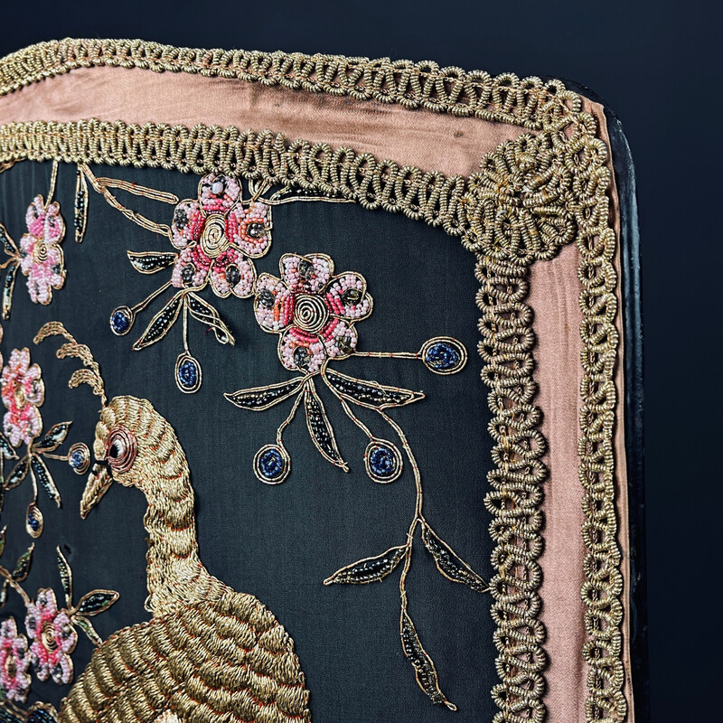 Vintage fireplace screen in metal and bead embroidery, Italy 1930-1940s