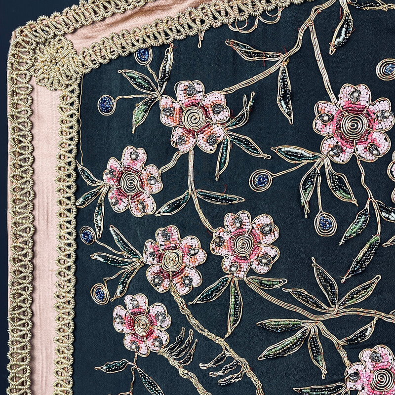 Vintage fireplace screen in metal and bead embroidery, Italy 1930-1940s