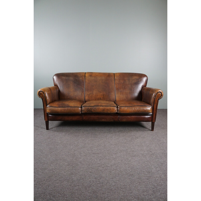 Vintage colored sheep leather 3 seater sofa