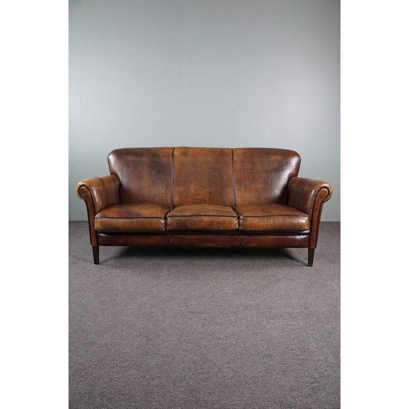 Vintage farbige Schafe Leder 3-Sitzer Sofa