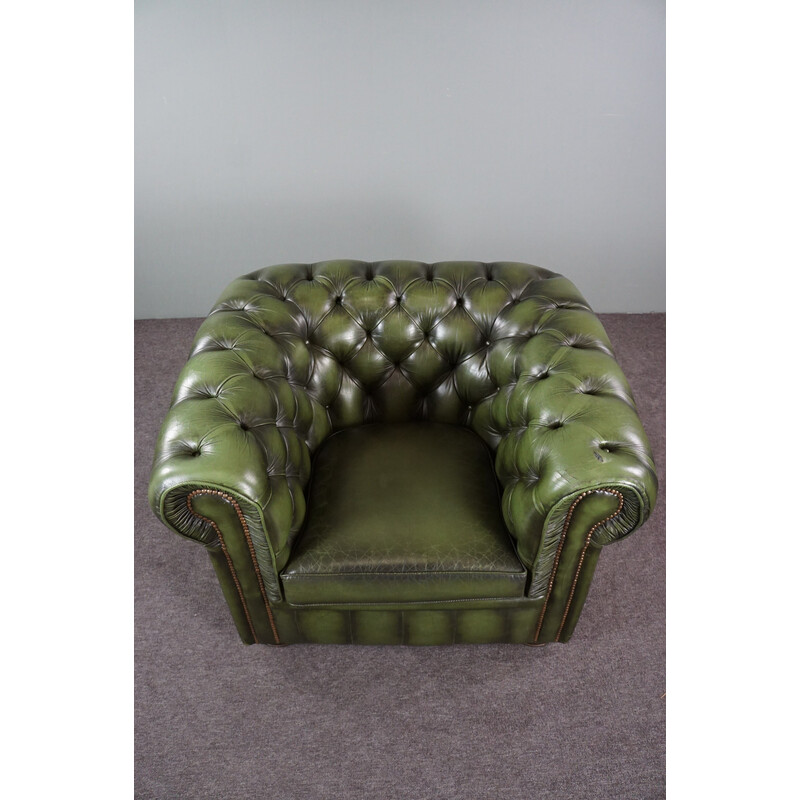Broer Antarctica Montgomery Vintage groen gepatineerd rundsleder Chesterfield fauteuil