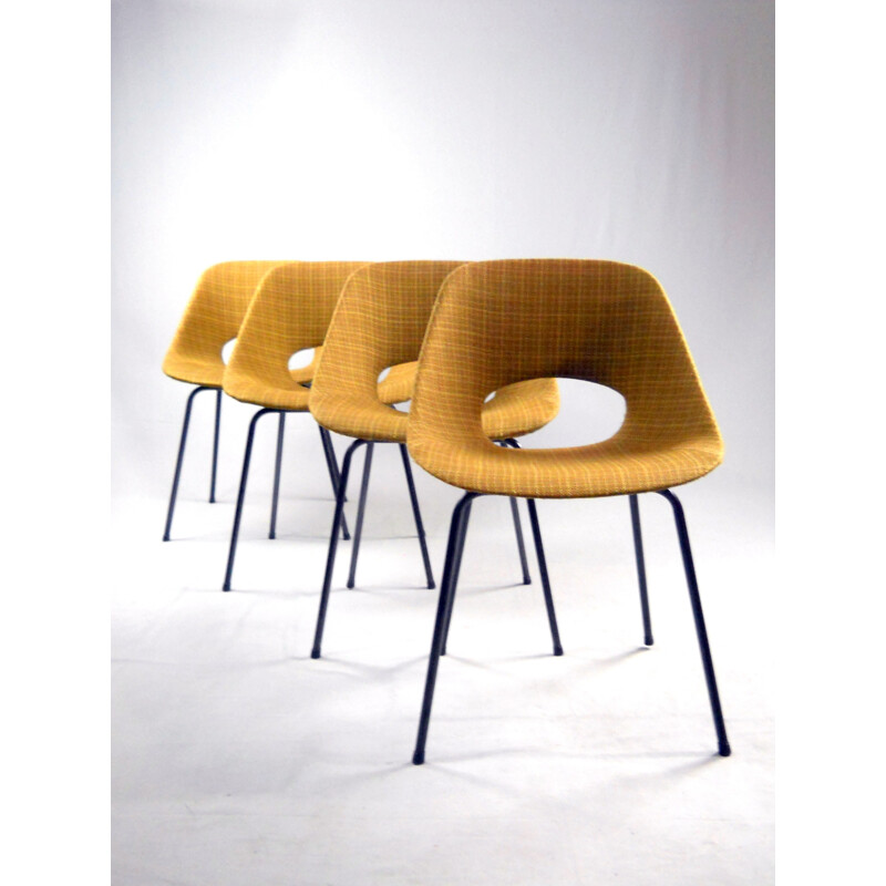 Set of 4 Tulip Chairs in aluminum and fabric by Pierre Guariche for Steiner - 1950s