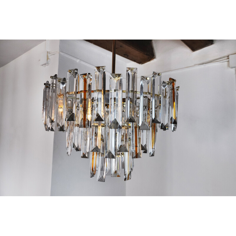 Vintage Venini chandelier in two-tone Murano glass, Italy 1970