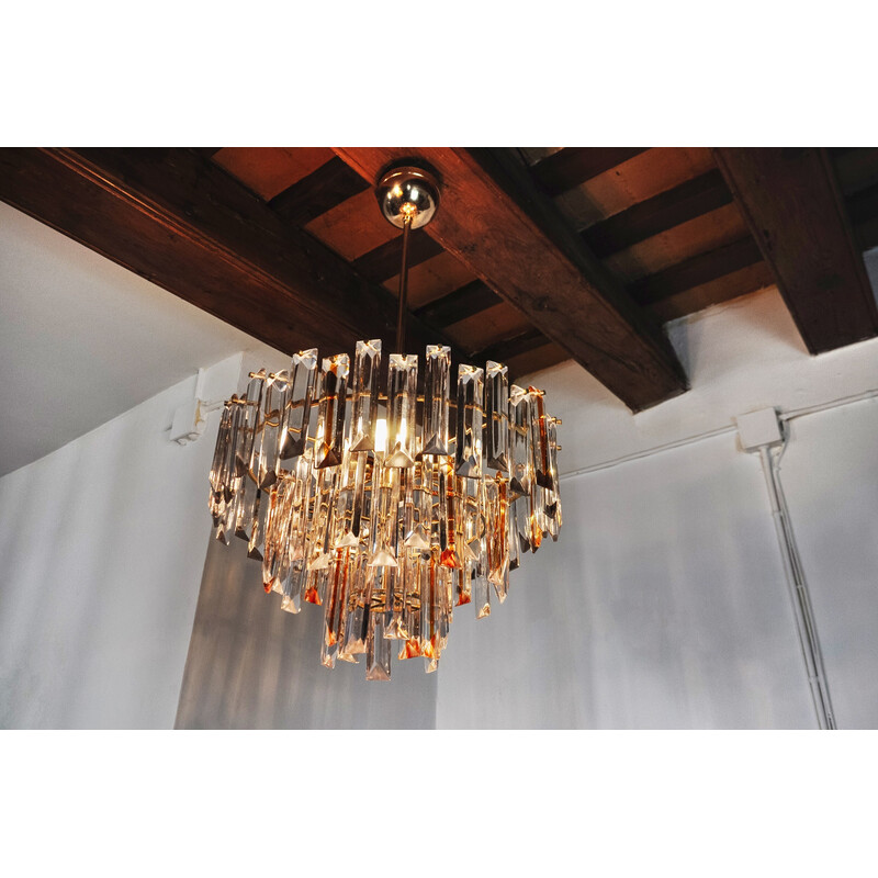 Vintage Venini chandelier in two-tone Murano glass, Italy 1970