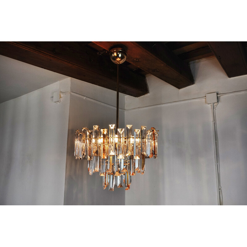 Vintage Venini chandelier in two-tone Murano glass, Italy 1970