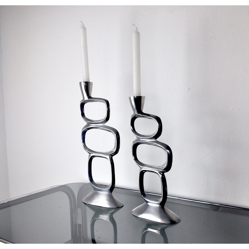 Pair of vintage circle candle holders by Matthew Hilton, England 1980